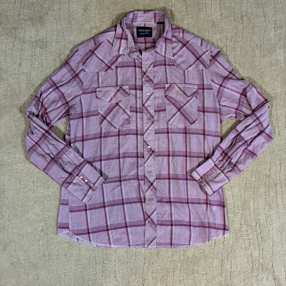 Wrangler Women L Purple Plaid Western Pearl Snap Workwear Rodeo Outdoors